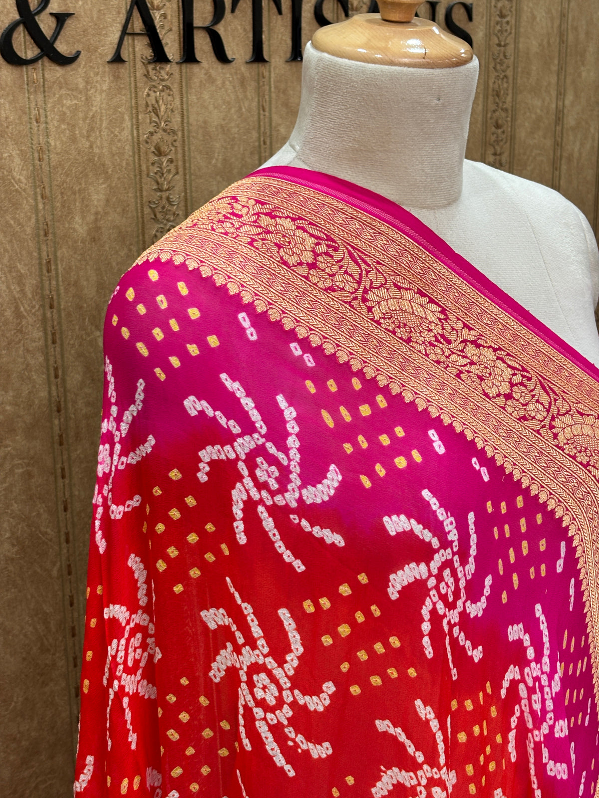 Pink orange Khaddi kadhwa dupatta
