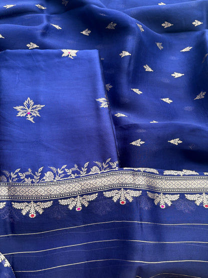 Blue mango silk kadhwa suit set