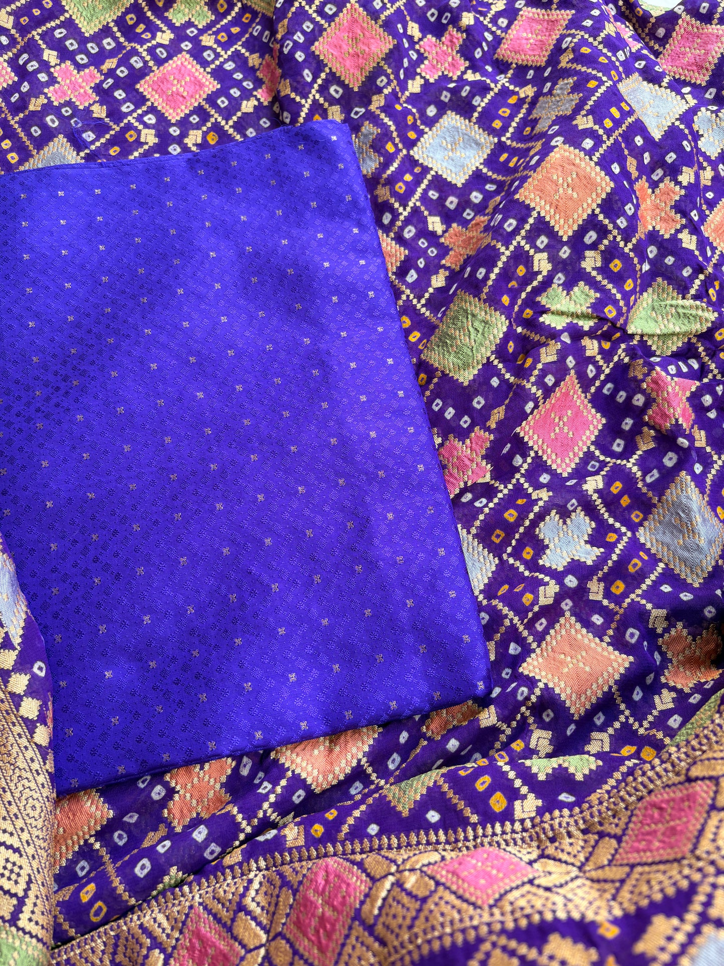 Blue katan silk with bandhani dupatta