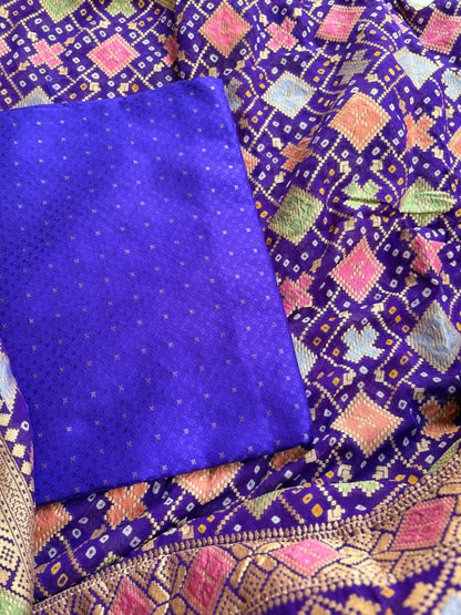 Blue katan silk with bandhani dupatta