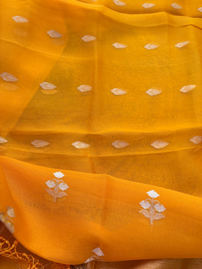 Yellow kora kadhwa silk suit set
