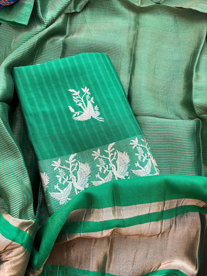 Green mango silk kadhwa suit set