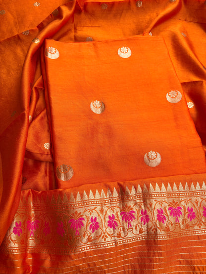 Orange raw artisan kadhwa 3 piece suit set