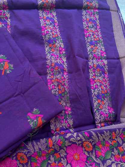 Purple peacock weaving Chanderi exclusive suit set