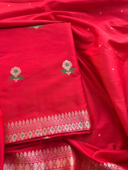 Red katan by katan silk kadhwa suit set