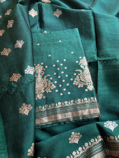 Green Chiniya silk kadhwa 3 piece suit set
