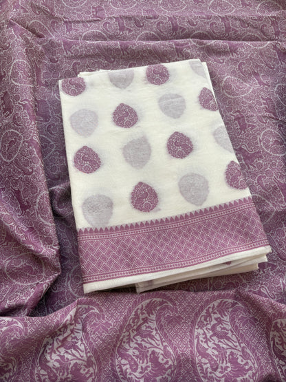 White Chanderi base with full jaal weaving dupatta