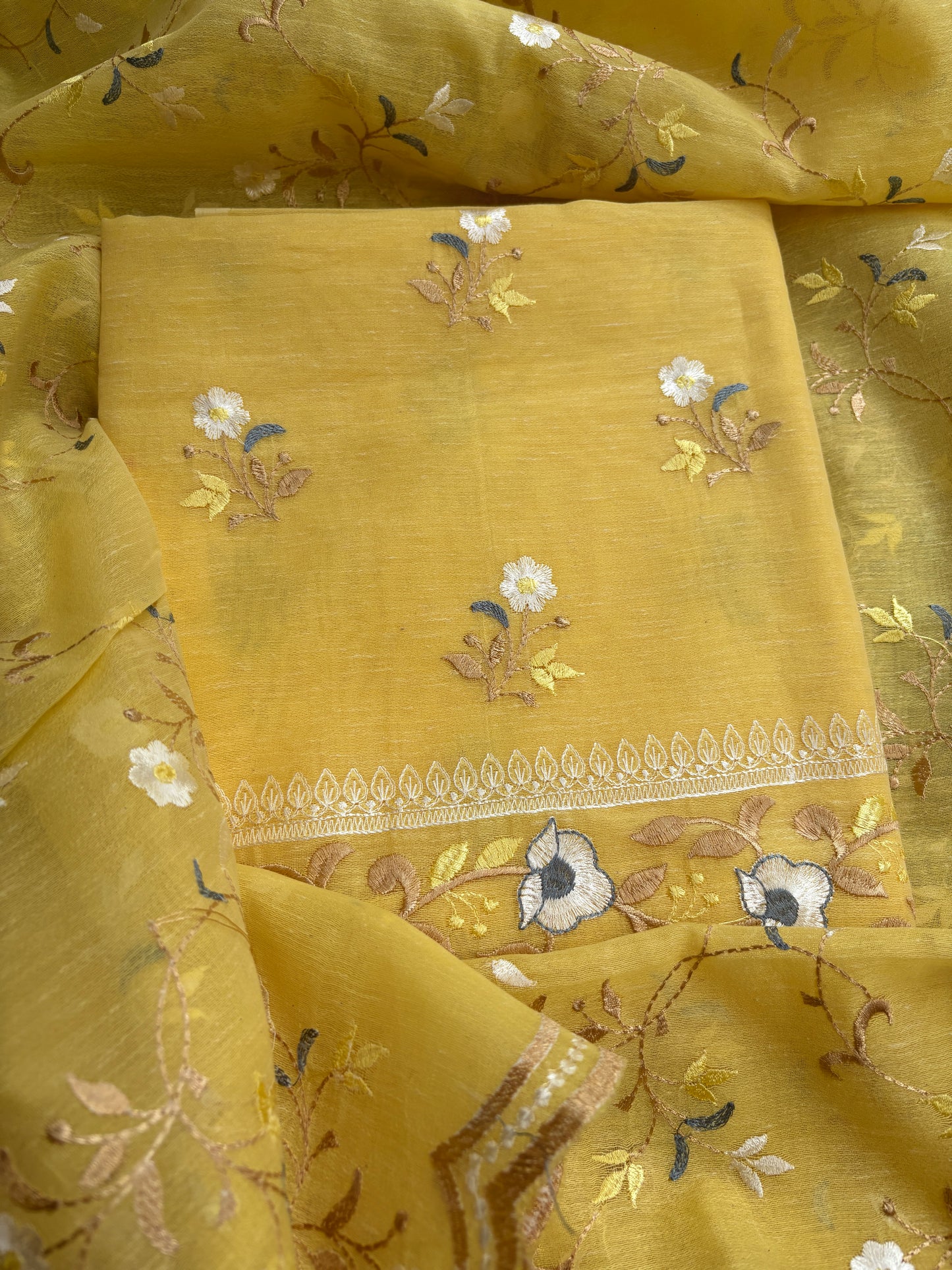 Yellow cotton linen 3 piece suit set