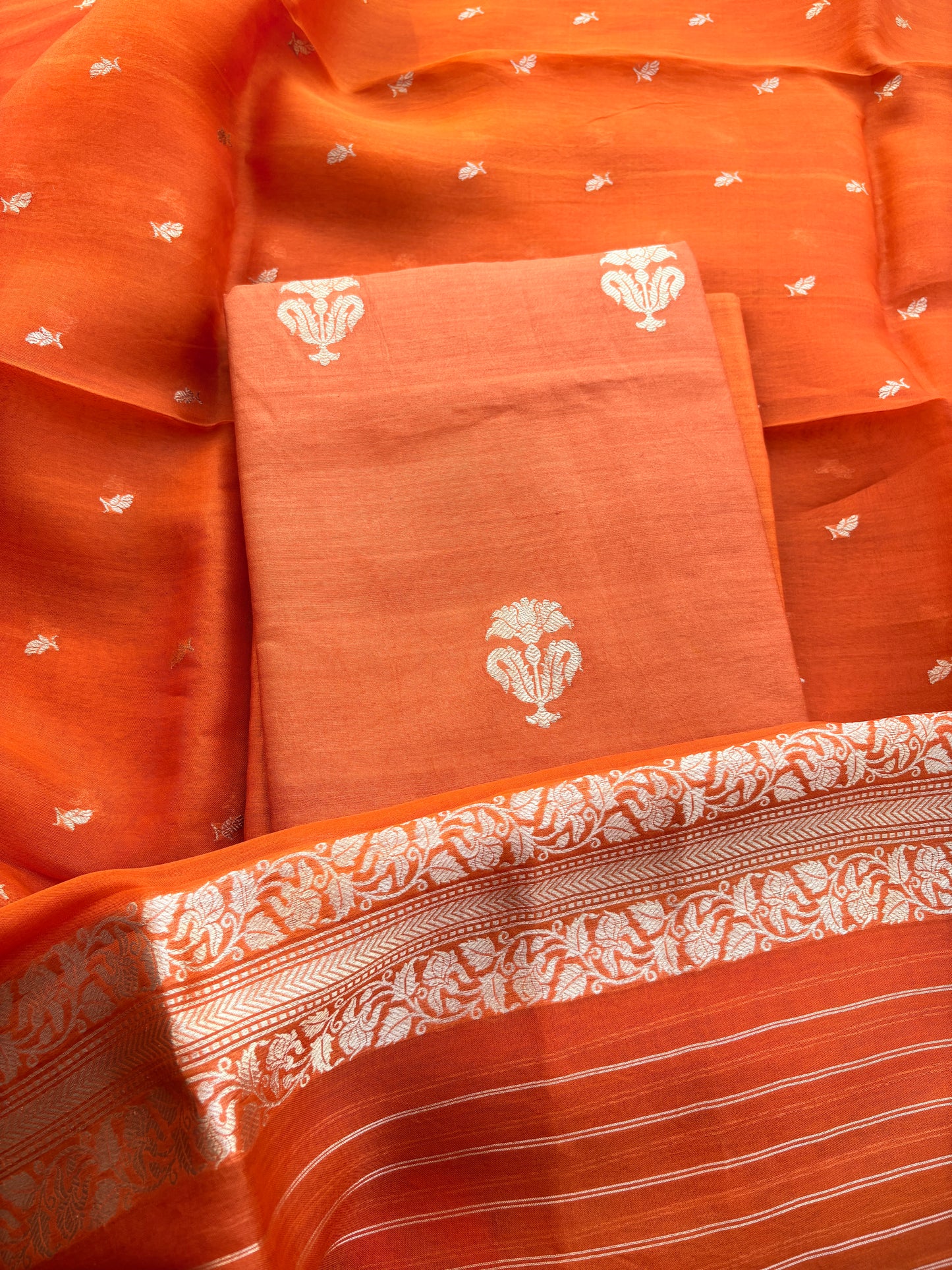 Rust moonga silk suit with kora kadhwa dupatta