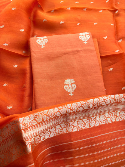 Rust moonga silk suit with kora kadhwa dupatta