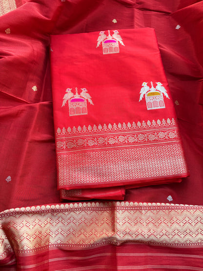 Red katan by katan silk kadhwa suit with tissue dupatta