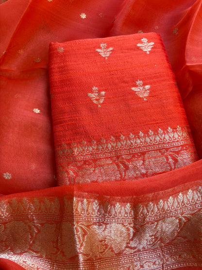 Orange raw silk kadhwa suit set