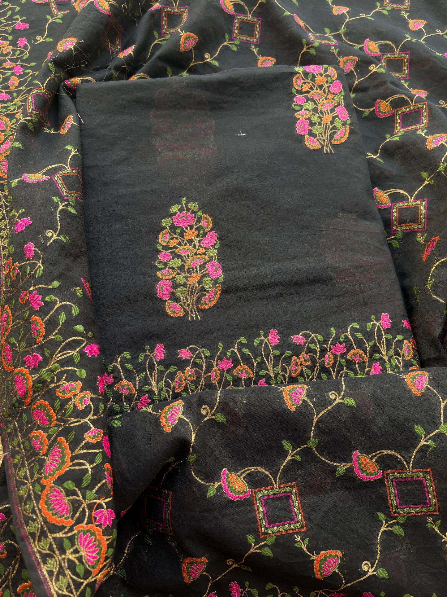 Black Chanderi Meena jari weaving suit set