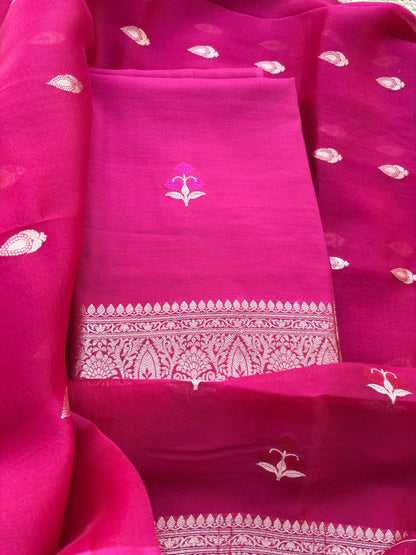 Pink Chiniya kora silk suit set