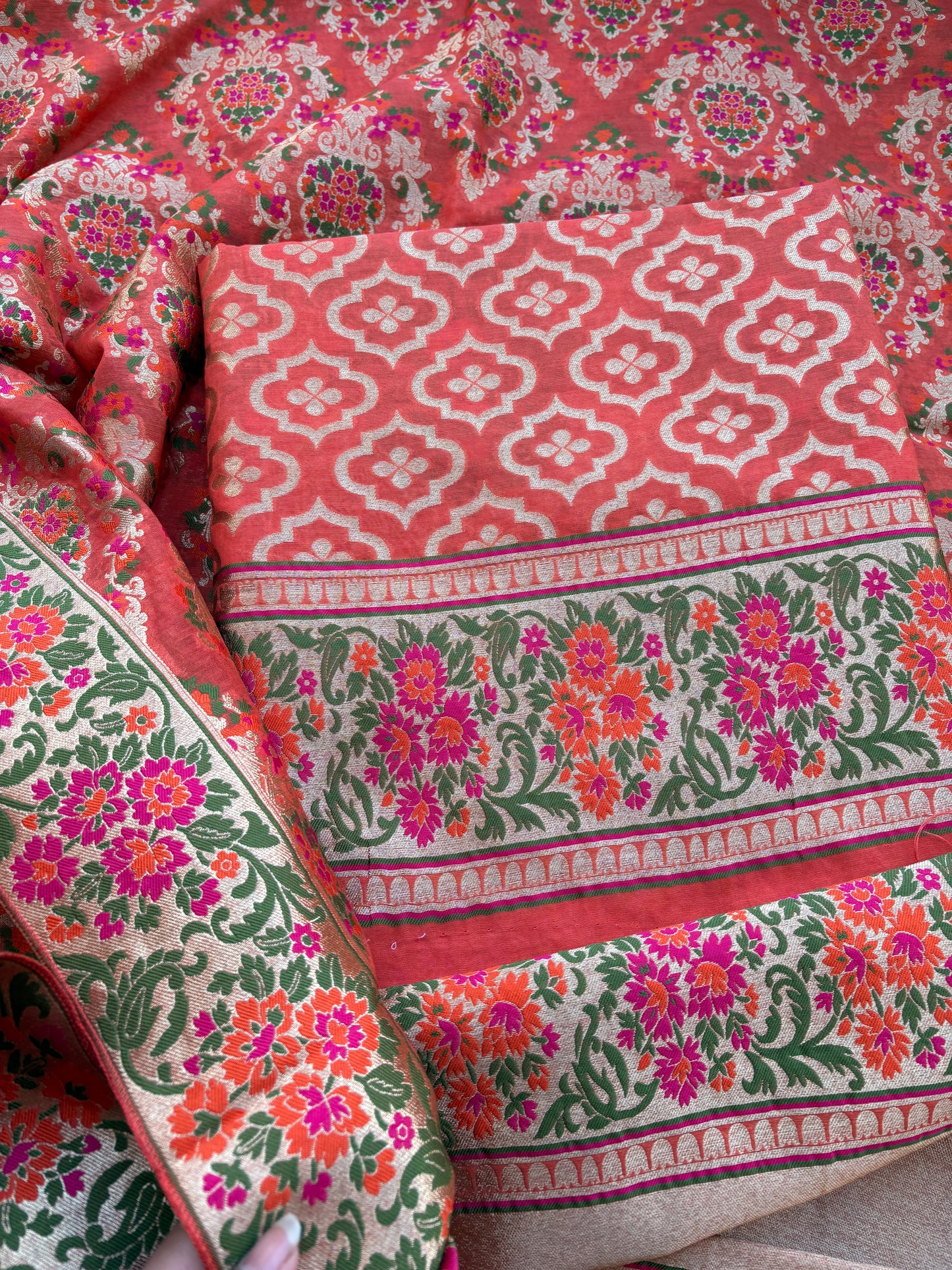 Rust Chanderi  heavy weaving suit set