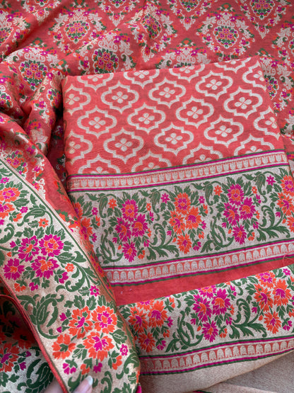 Rust Chanderi  heavy weaving suit set