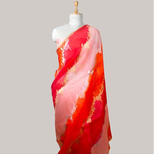 Pink peach rangkat kora silk kadhwa saree