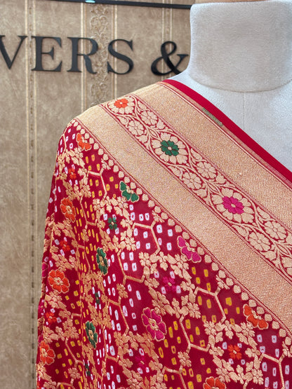 Red bandhani meenakari dupatta
