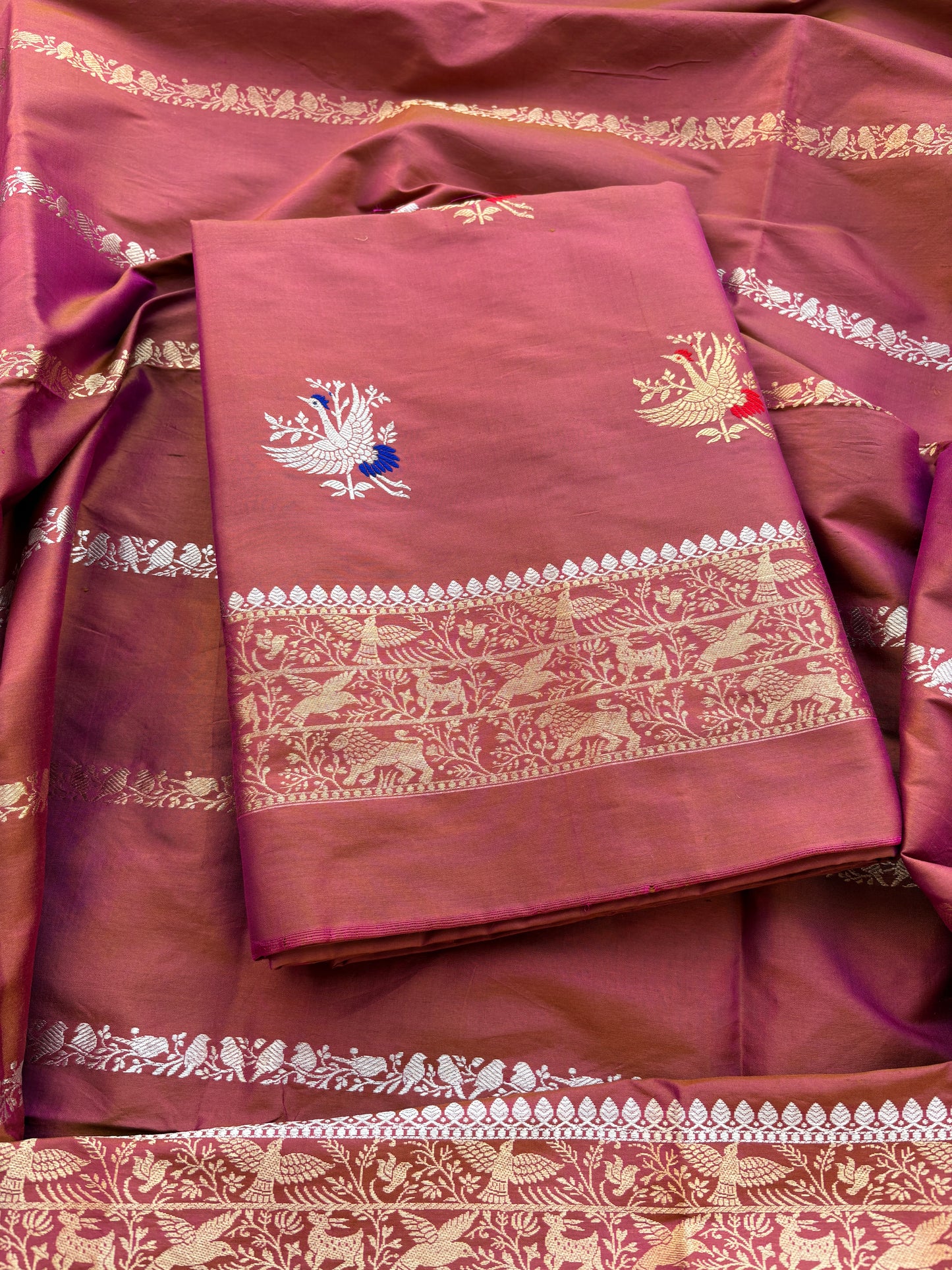 Rust dhoop chau katan by katan silk kadhwa suit set
