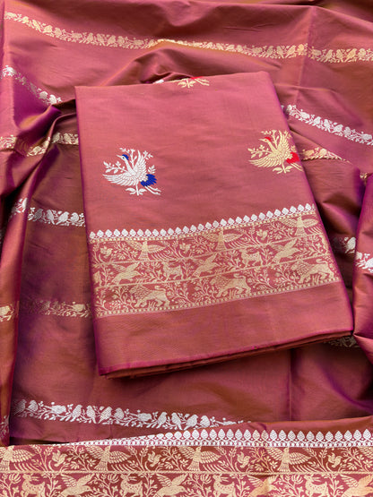 Rust dhoop chau katan by katan silk kadhwa suit set