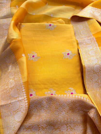 Yellow Chiniya silk kadhwa suit set