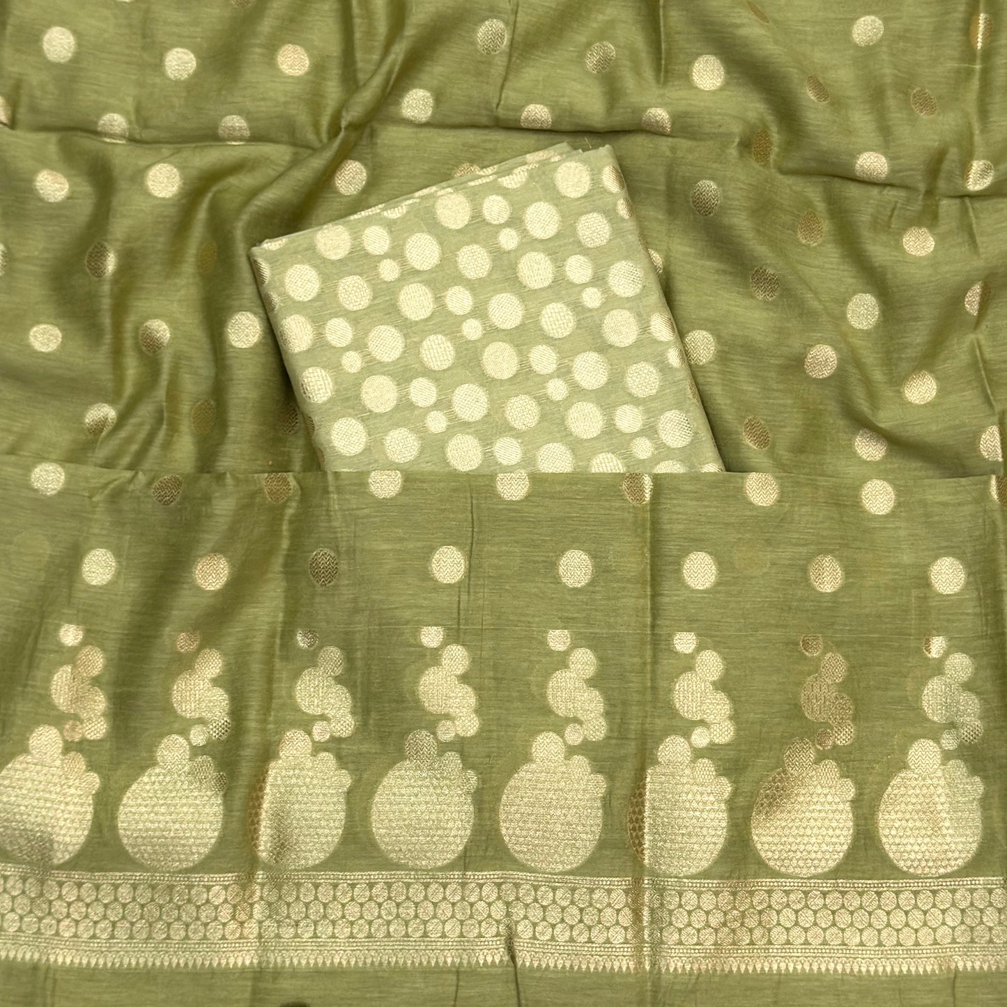 Green cotton silk 3 piece suit set