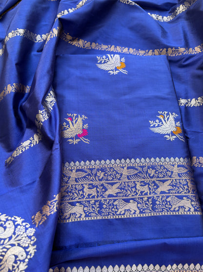 Blue katan by katan silk kadhwa suit set