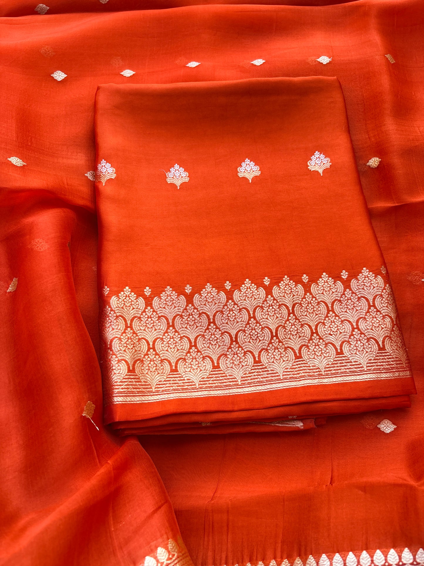 Rust orange mango silk kadhwa suit set