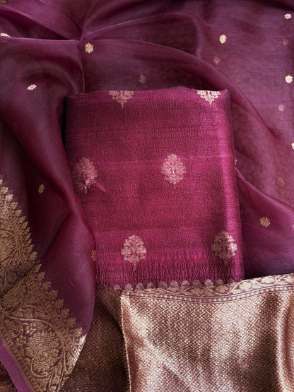 Wine Raw  silk suit set