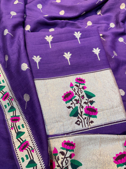 Purple moonga silk paithani suit set