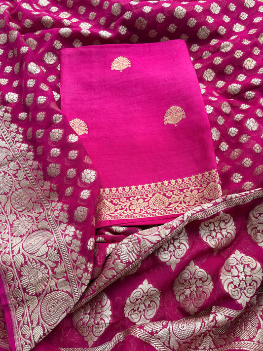 Pink mango silk kurta , bottom and georgette dupatta