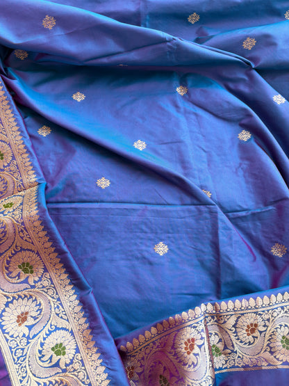 Blue katan by katan silk kadhwa meenadar suit set