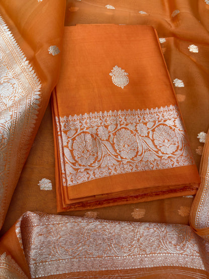 Orange Chiniya silver zari suit set