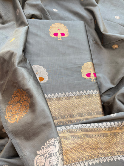 Grey katan by katan silk kadhwa suit set