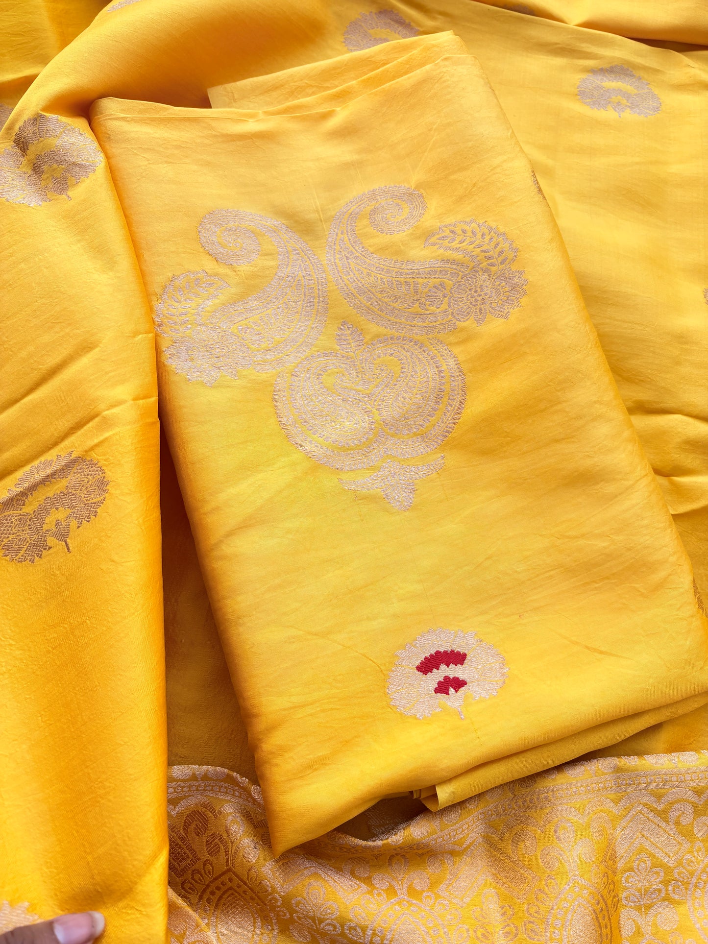 Yellow mango silk kadhwa suit set