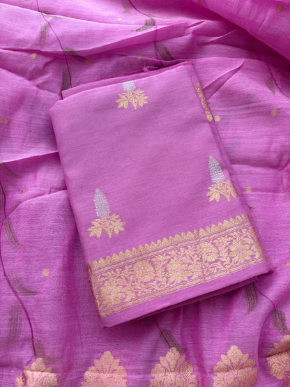 Pink cotton kadhwa silk suit set