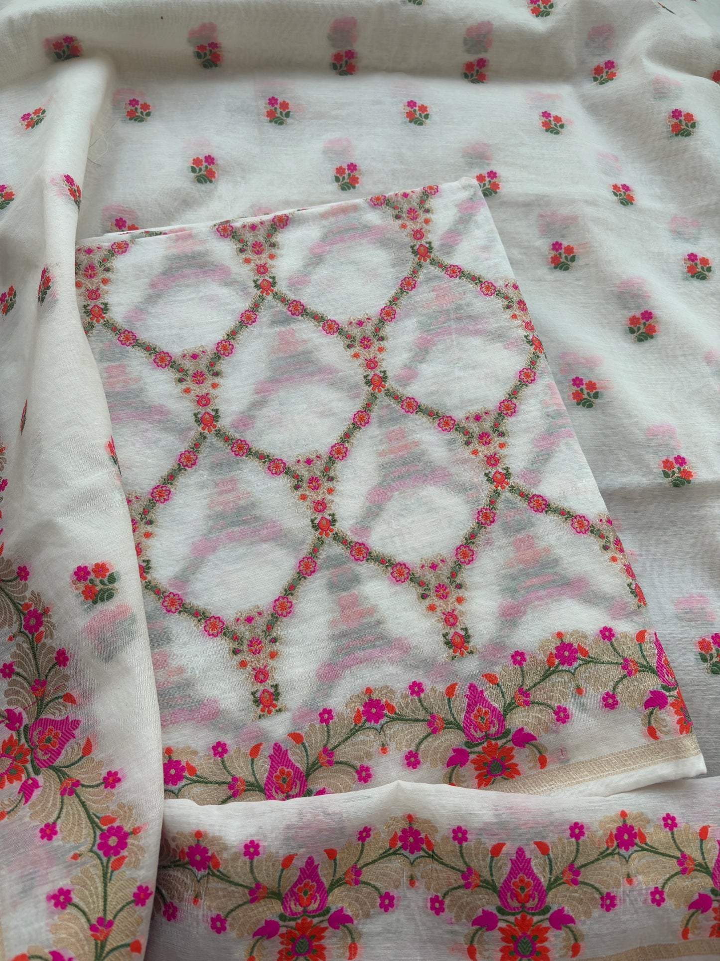 White base  meenadar Chanderi suit set