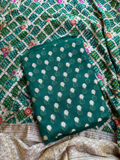 Green Khaddi georgette meenakari suit set