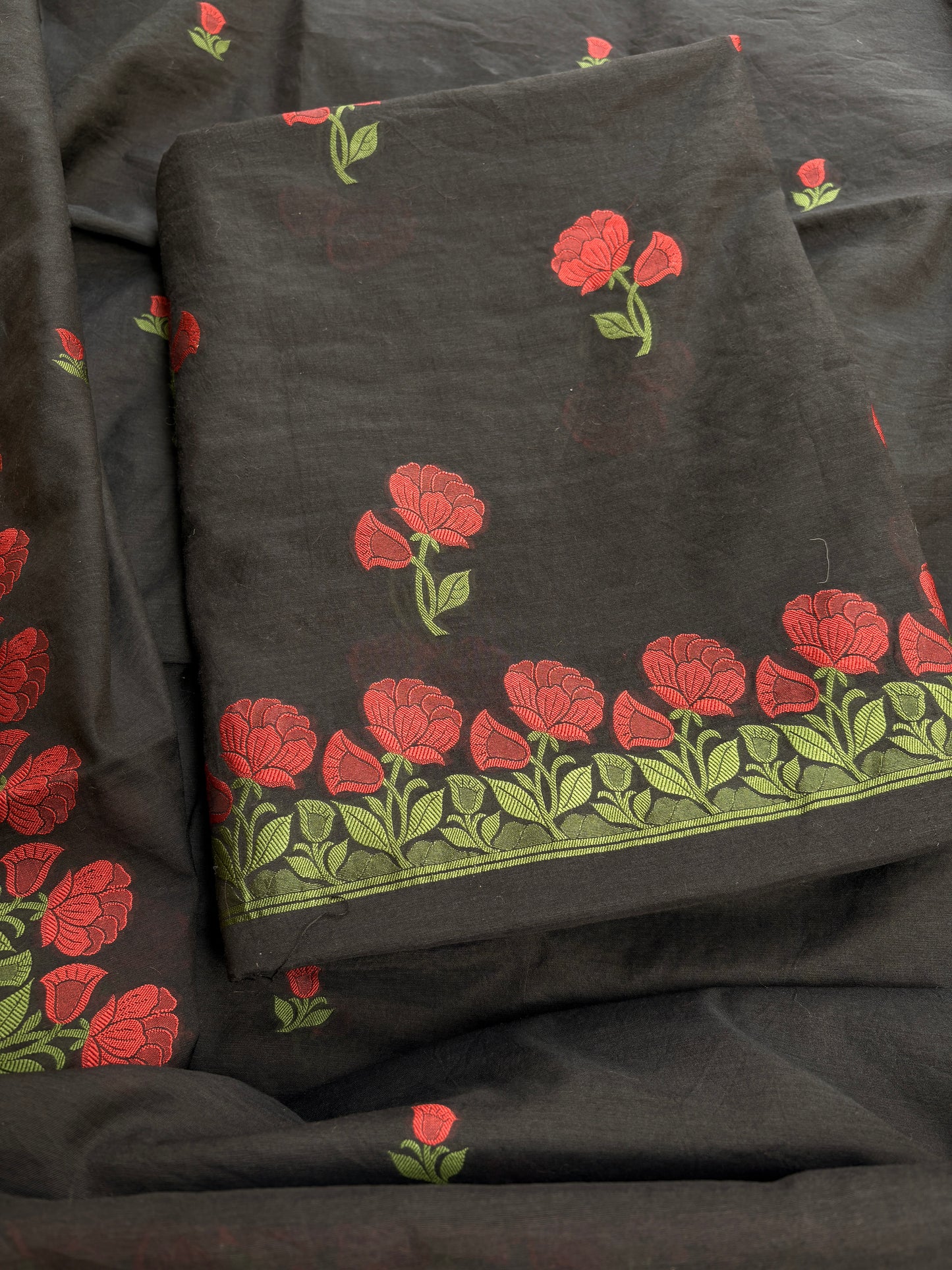 Black Chanderi flower weaving suit set