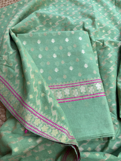 Green jamdani cotton 3 piece suit set
