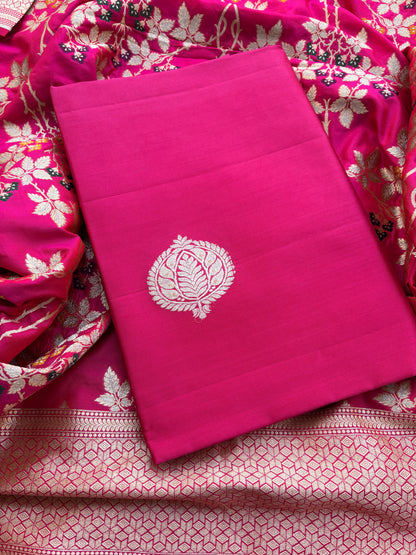 Pink katan silk suit with jaal dupatta suit set