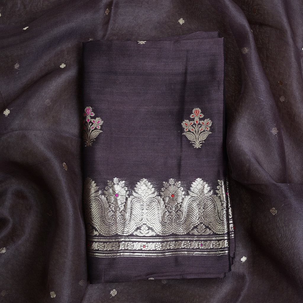 Brown Chiniya kora silk suit set