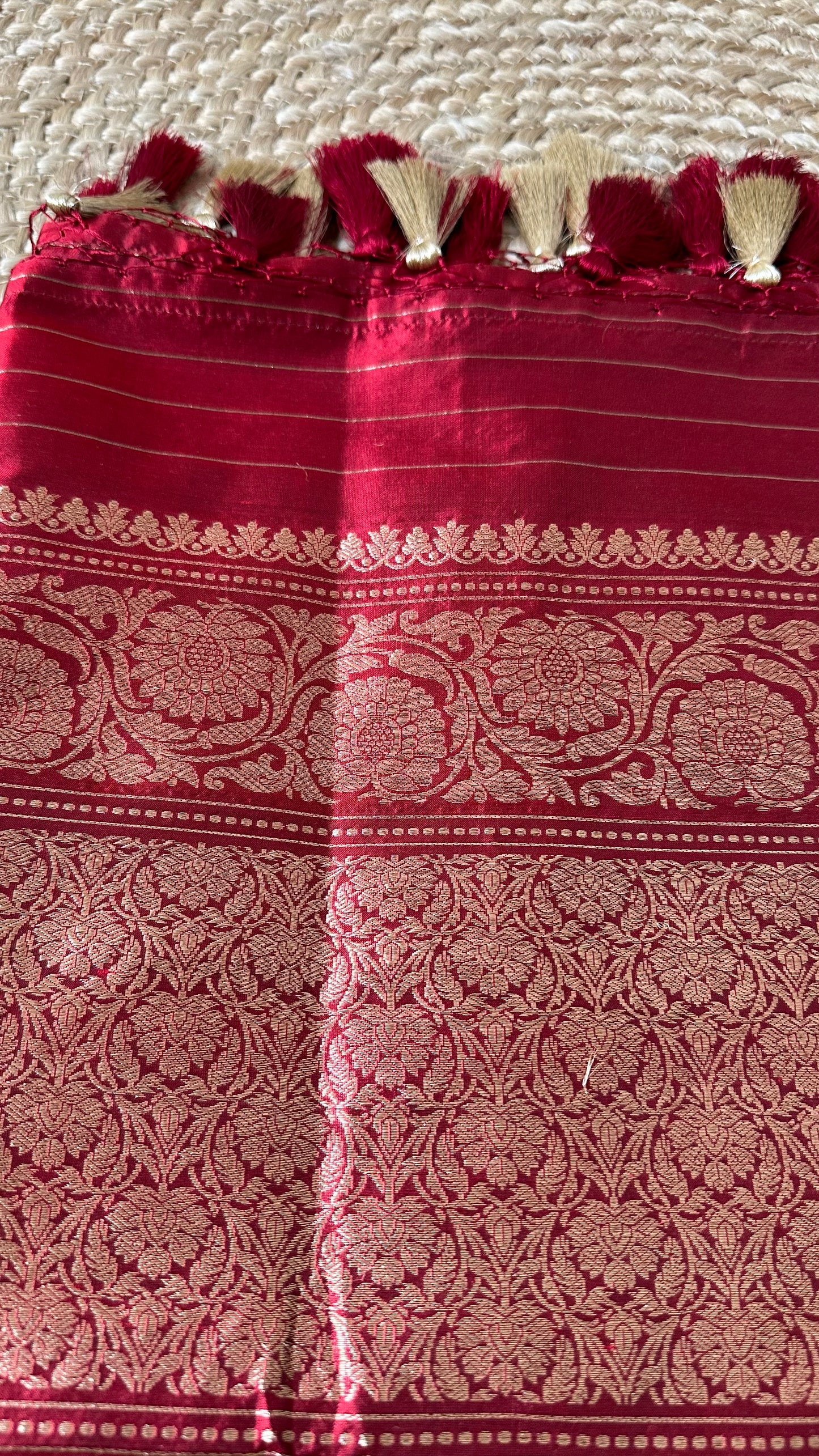 Red katan silk kadhwa Jaal dupatta