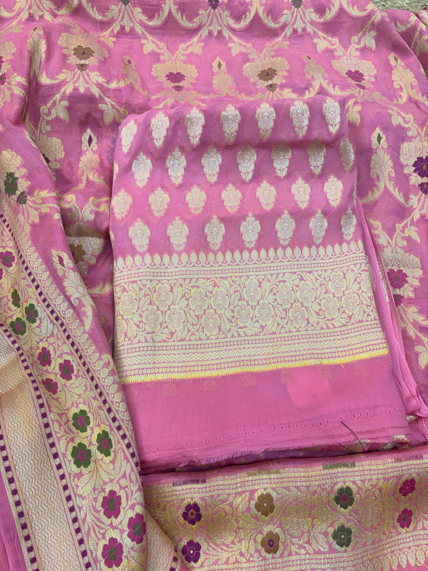Pink Khaddi chiffon meenadar suit set