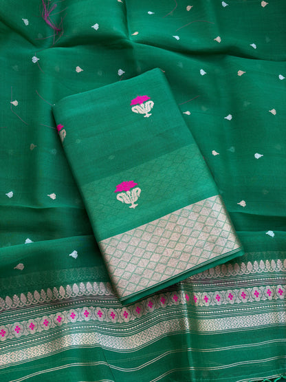 Green kora kadhwa silk suit  set