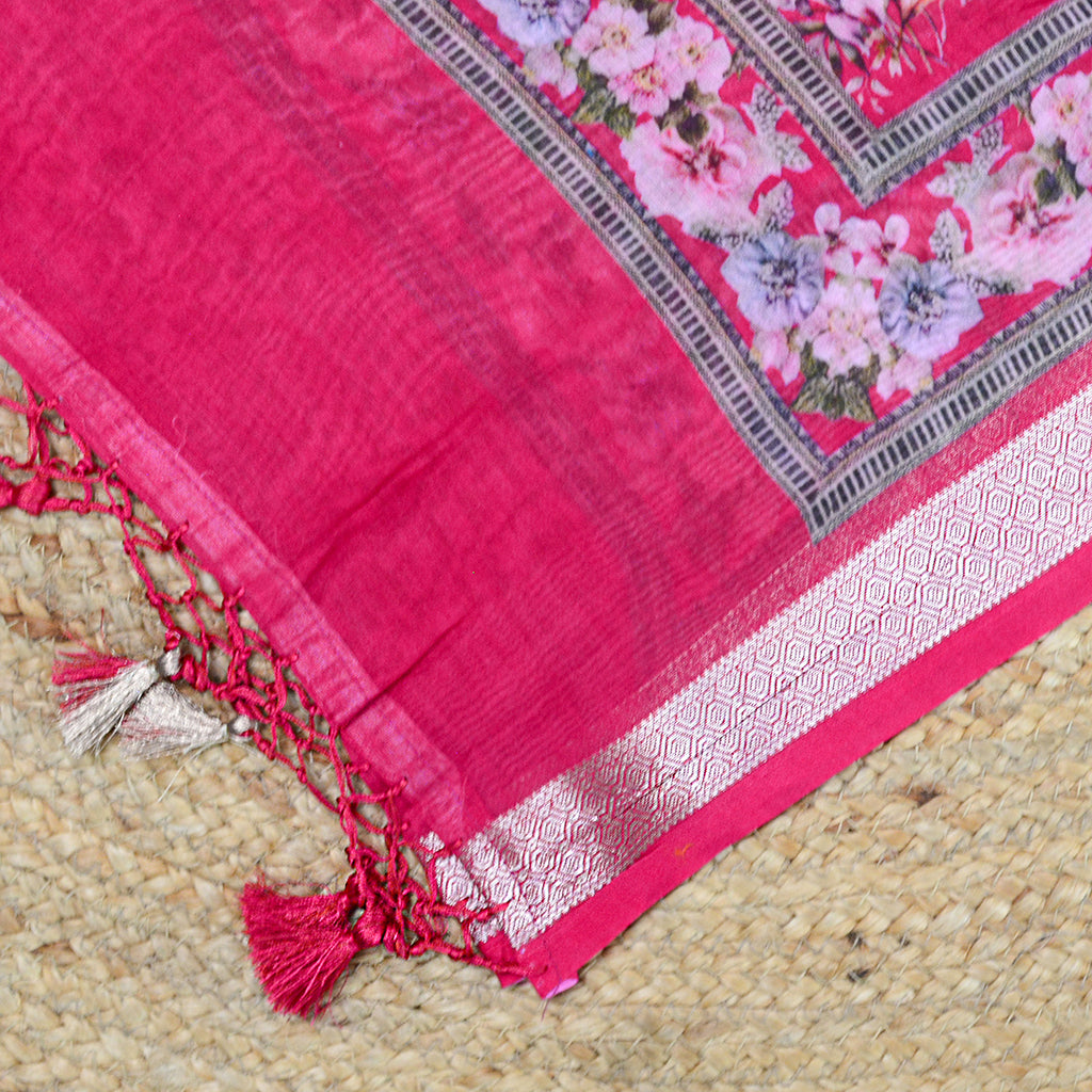 Pink Chanderi silk printed suit set