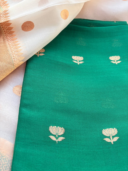 Green kora silk shaded dupatta  suit set