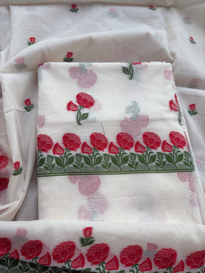 White Chanderi meenadar flower suit set