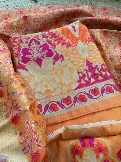 Peach Chanderi cotton suit set