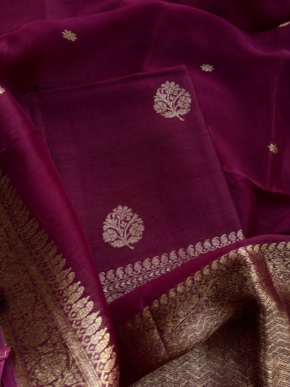 Wine tussar silk kadhwa suit set